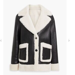 MAJE Black Lamb Leather Blend Two Tone Shearling Coat
